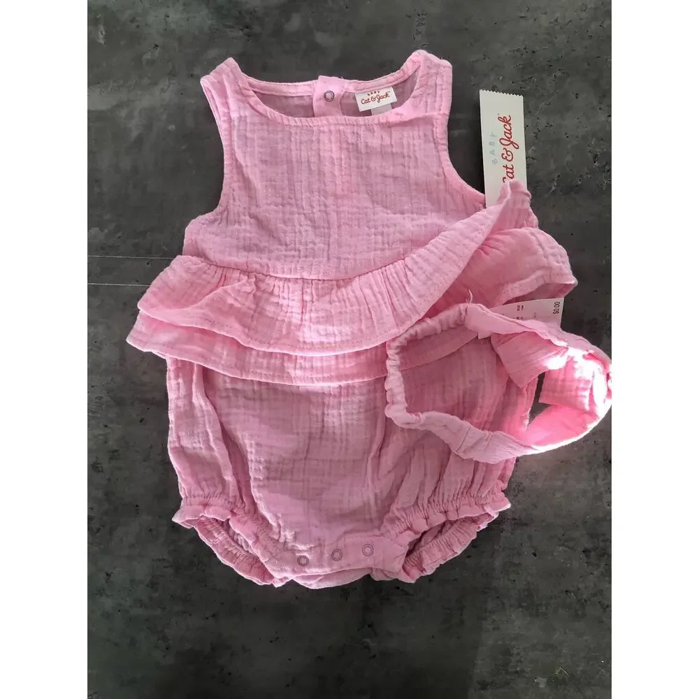 Cat & Jack Pink Ruffle Onesie and Pink and Gold Butterfly T-Shirt - 12M